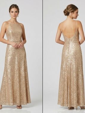 Morilee Madeline Gardner Gold Sequin Formal Gown Dress Size 20 EUC